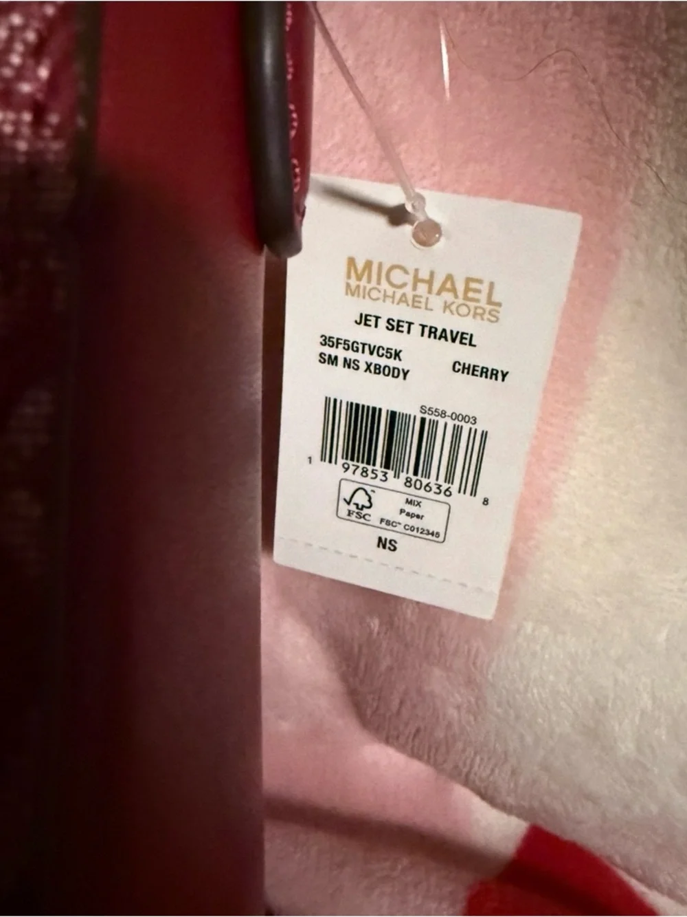 NWT Michael Kors Jet Set Small Signature Logo Stripe Crossbody in Cherry 🍒 - Picture 2 of 5